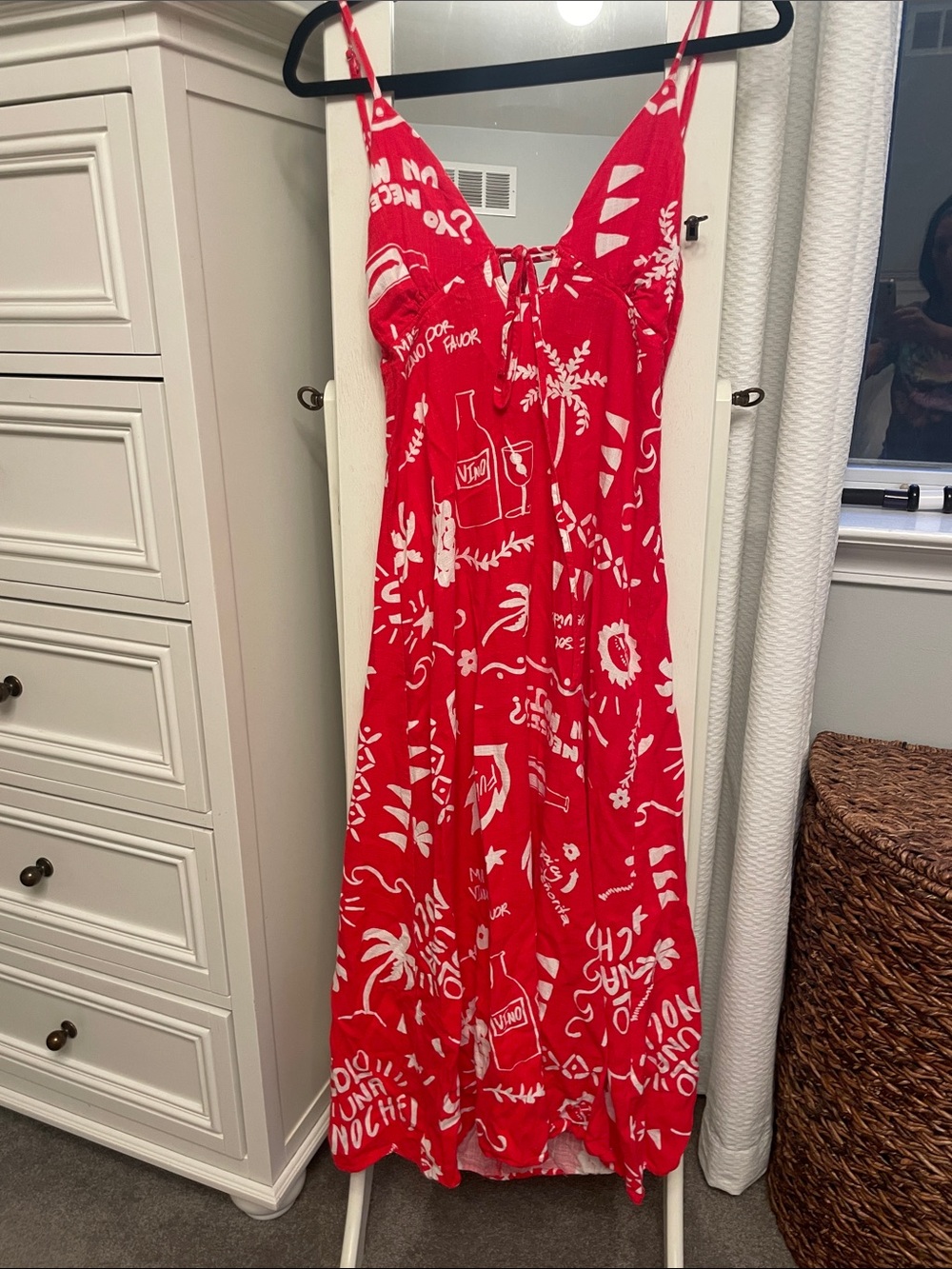 Paper Heart Red & White Printed Midi Dress - Spaghetti Strap